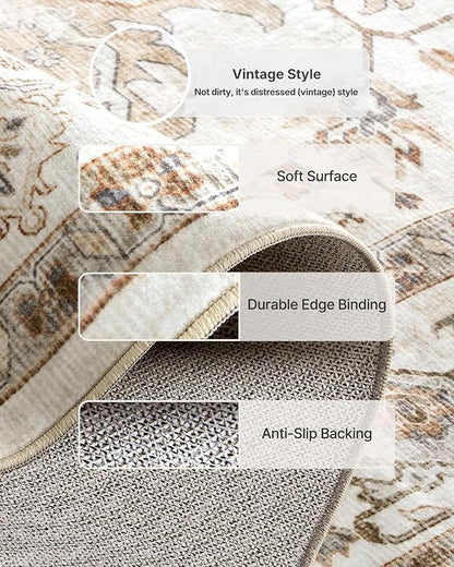 AMADA HOMEFURNISHING 2x3 Washable Area Rug, Low-Profile Entryway Rug with Non-Slip Backing & Durable Edge Binding, Vintage Rug Pattern, Small Rugs for Entryway, Kitchen & Living Room