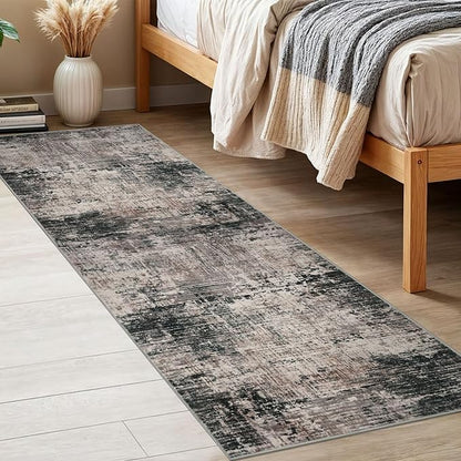 KILOCOCO Modern Abstract Runner Rug 2x6 ft Washable Hallway Runner Rug Non Slip Soft Pinted Kitchen Runners for Hallways Entryway Bedside Laundry Room Floor Runners, Black/Brown