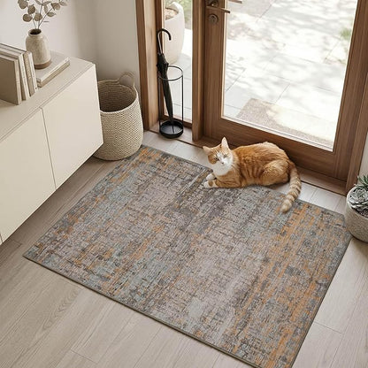 Rugxara 2x3 Entryway Rug,Door Mat Indoor Entrance, Washable Non Slip Kitchen Bathroom Rugs, Ultra-Thin Throw Small Rug for Front Door, Taupe