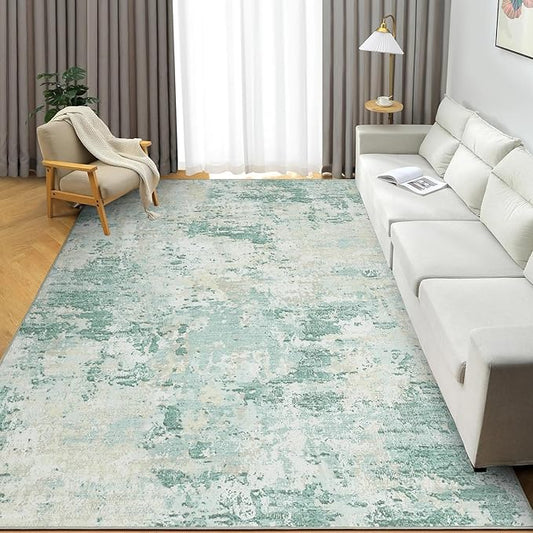 ROYHOME Modern Abstract Area Rug 5x7 Non Slip Non Shedding Rug Low Pile Stain Resistant for Bedroom Living Room,Green