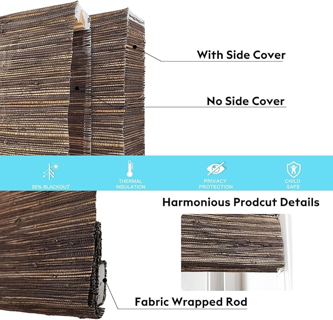 Motorized Bamboo Roman Blinds with Remote, Woven Roman Shades Compatible with Alexa Google Home, Automatic Bamboo Blind for Indoor Windows CustomSize(Cinderwood)