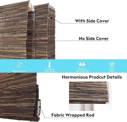 Motorized Bamboo Roman Blinds with Remote, Woven Roman Shades Compatible with Alexa Google Home, Automatic Bamboo Blind for Indoor Windows CustomSize(Cinderwood)
