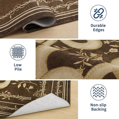 Garvee Snake Gothic Washable Kitchen Runner Rug 2x6 Dark Whimsical Unique Soft Thin Indoor Floor Mat for Bathroom Hallway Entryway Bedroom Indoor Decor Low Pile Non-Slip TPE Backing Brown