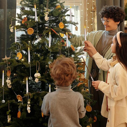 Leejec Christmas Tree Candles with Wand Remote, 10 Pack Battery Operated Flameless Taper Window Candle, Flickering Warm Light, Xmas Tree Decorations with Crystal Ball Hook, Wedding Home Gift