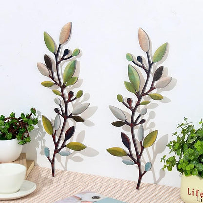Zzbakress 2 Pcs Colorful Tree Leaf Wall Art Decor Vine Home Wall Decor Olive Branch Leaf Wall Decoration Large Wall Decor for Bedroom, Living Room, Wall Sculptures Indoor Outdoor (Unique)