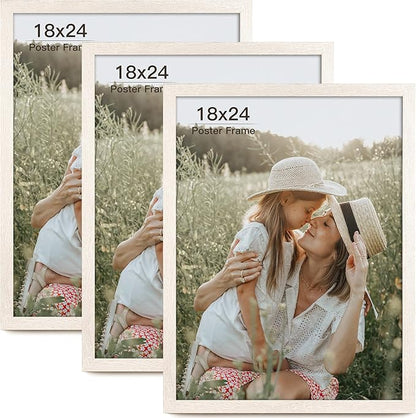 Momentworth 18x24 Frame Set of 3, White Wood Grain 18x24 Poster Frame for Gallery Wall Mounting (3 Pack,White)