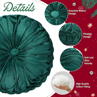 Beeveer 3 Pcs Round Throw Velvet Pillows Classy Accent Pumpkin Throw Pillows 15 Inch Decorative Cushion for Couch Chair Bed Car, 2 Styles(Red, Green, White)