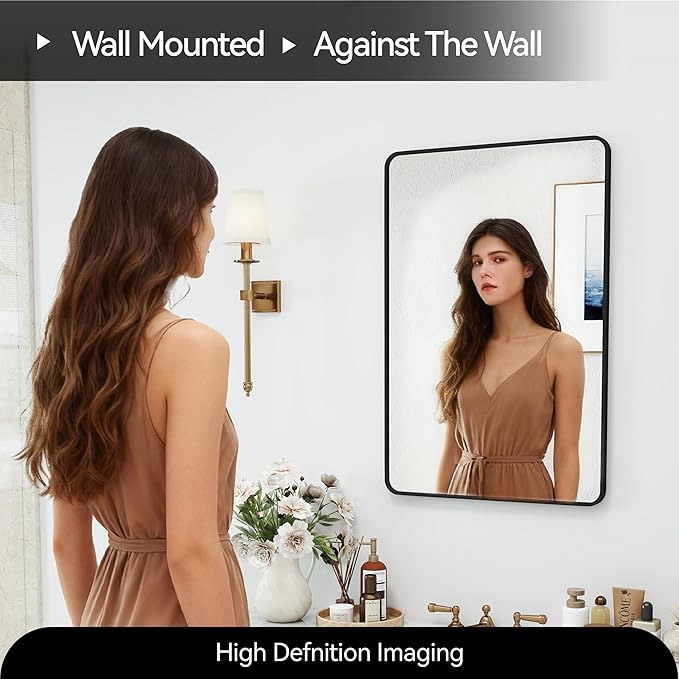 SCWF-GZ 20x30 Rectangle Mirror Full Length Wall Mounted Hanging or Against Wall Metal Frame Dressing Make-up Mirrors for Entryway Bedroom Bathroom Living Room 20 30 inch Black