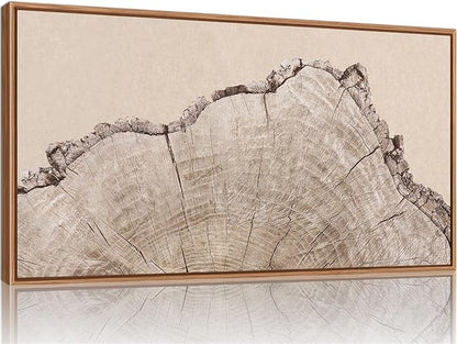 SIGNINART Large Tree Ring Framed Canvas Wall Art, Rustic Beige Nature Wooden Wall Decor, Neutral Wood Stump Artwork, Modern Art Prints for Bedroom Living Room Office 20"x40"