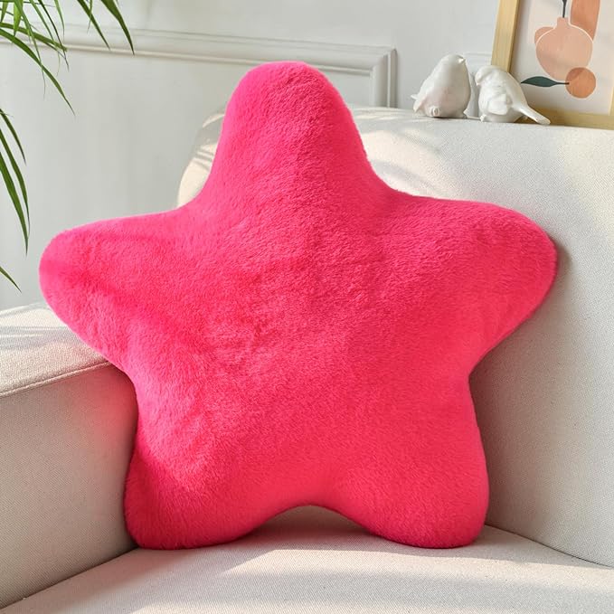Star Pillow, Decorative Throw Pillows for Bed Couch, 19.6" Star Shaped Pillow Plush Floor Cushions Room Decor Pillow with Soft Faux Rabbit Fur for Sofa Bedroom Living Room