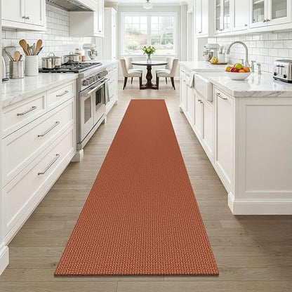 KOZYFLY Orange 2x12 Runners Rugs for Hallway, Long Washable Runner Rug, Woven Non Slip Kitchen Runner, Braided Entryway Rug, Floor Carpet for Entry, Aisle, Hall, Burnt Orange/Tan