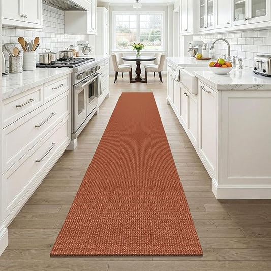 KOZYFLY Orange 2x12 Runners Rugs for Hallway, Long Washable Runner Rug, Woven Non Slip Kitchen Runner, Braided Entryway Rug, Floor Carpet for Entry, Aisle, Hall, Burnt Orange/Tan