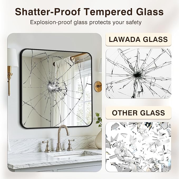 Bathroom Vanity Mirror for Wall, 30"x30" Wall Mounted Bathroom Mirror for Over Sink with Sturdy Metal Frame, Vertical or Horizontal, Living Room, Bedroom, Entryway(Black)