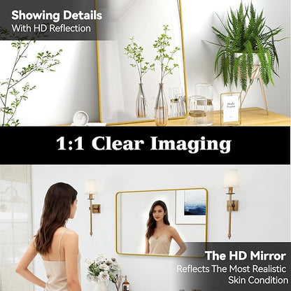SCWF-GZ 20x30 Rectangle Mirror Full Length Wall Mounted Hanging or Against Wall Metal Frame Dressing Make-up Mirrors for Entryway Bedroom Bathroom Living Room 20 30 inch Gold