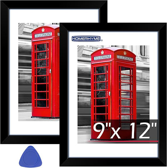 9 x12 Picture Frame, 2 Pack Black Photo Frame with HD Plexiglass, Fits Pictures 6x8 with Mat or 9 x12 Without Mat, Wall Hanging Photo Frames Poster Frames for Collage Wall Decor