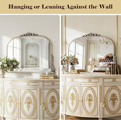 26x38 inch Vintage Arched Gold Ornate Baroque Mirror - Wall Vanity Mirror with Beautiful Retro Top and Bottom Engraving Process Frame for Bathroom, Living Room, Fireplace, Entryway, HD Tempered Glass
