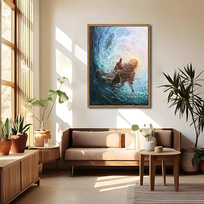 Floating Frame Jesus Christian Wall Art, Hand of God Canvas Paintings Posters Prints, Christ Religion Bible Jesus Salvation Wall Decor for Church Study Prayer Room Home Decoration 24x36 inch