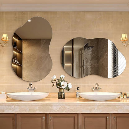 Dorlicecass Bathroom Mirror - Irregular Wall Mirrors Decorative 26"x46" Asymmetrical Tempered Glass Frameless for Vanity, Bedroom, Living Room, Cloakroom, Entryway