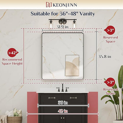 Keonjinn Black Bathroom Mirror for Over Sink, 32 x 36 Inch Rounded Rectangle Bathroom Vanity Mirror, Matte Black Sandblasted Finish, HD Tempered Glass, Wall Mirrors with Seamless Aluminum Alloy Frame