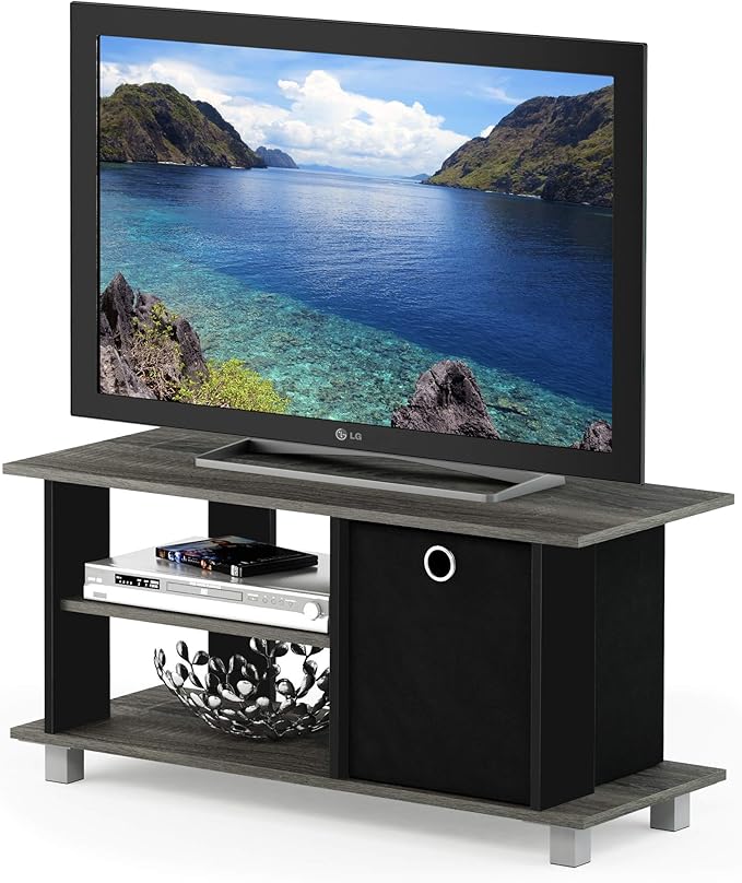 Furinno Simplistic TV Stand, 3-Tier Entertainment Center, Open Shelf TV Console for TV up to 33 Inch with Bin Drawers, for Living Room, Bedroom, French Oak