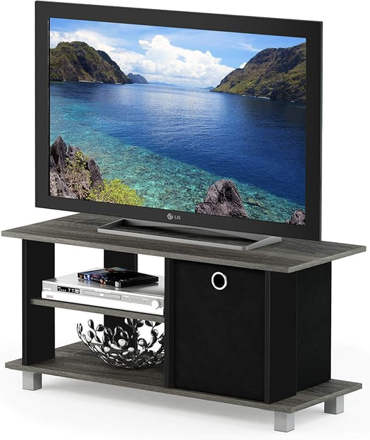 Furinno Simplistic TV Stand, 3-Tier Entertainment Center, Open Shelf TV Console for TV up to 33 Inch with Bin Drawers, for Living Room, Bedroom, French Oak