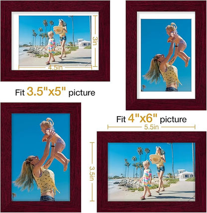 Vittanly 4x6 Picture Frames Set of 9, Display 3.5x5 Pictures with Mat or 4x6 without Mat, Photo Frames for Wall or Tabletop with Plexiglass, Engineered Wood, Cherry Red