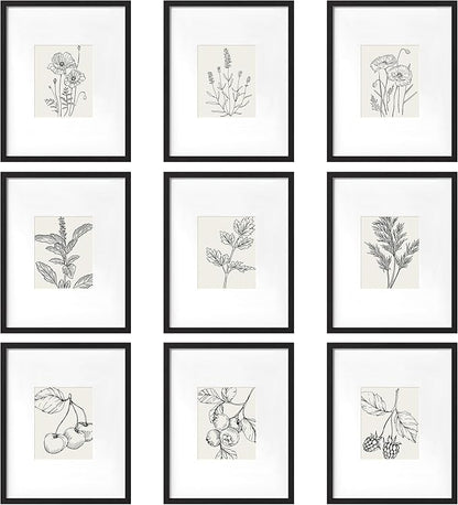 eletecpro 16x20 Picture Frame Set of 9, Display Photos 8x10 with Mat or 16 x 20 Without, Classic Gallery Wall Frame Set for Home, Large Poster Frames for Horizontal & Vertical Mounting, Black