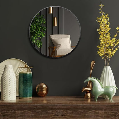 Itrue 12 Inch Small Round Decorative Wall Mirror, HD Silver-Coated Glass with Brushed Black Metal Frame, Minimalist Modern Accent Mirror for Vanity, Narrow Walls, Bathroom, Bedroom & Entryway
