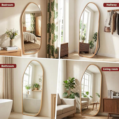 Suidia Full Length Mirror, Oversized Floor Mirror with Solid Wood Frame, Large Standing Mirror for Bedroom Living Room, Wood Art Style, Light Walnut, 68" L x 26" W