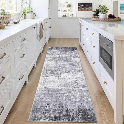 ROYHOME Modern Abstract Runner Rug 2x10 Washable Non Slip Stain Resistant Rug for Bedroom Living Room Non Shedding Low Pile Indoor Floor Cover,Light Grey