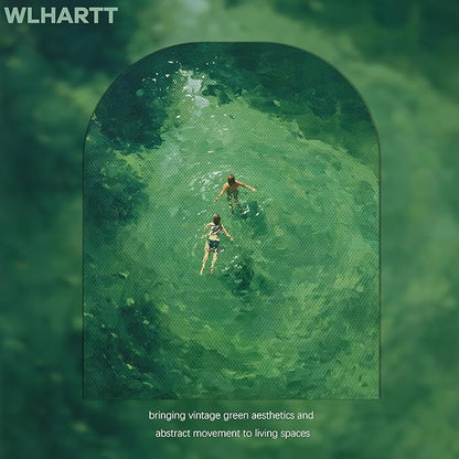 Framed Green Abstract Wall Art, Vintage Summer Swimming Canvas Wall Decor Painting, Minimalist Dark Green Water Landscape Poster Print Picture for Bathroom Bedroom Living Room 16x24 Inch