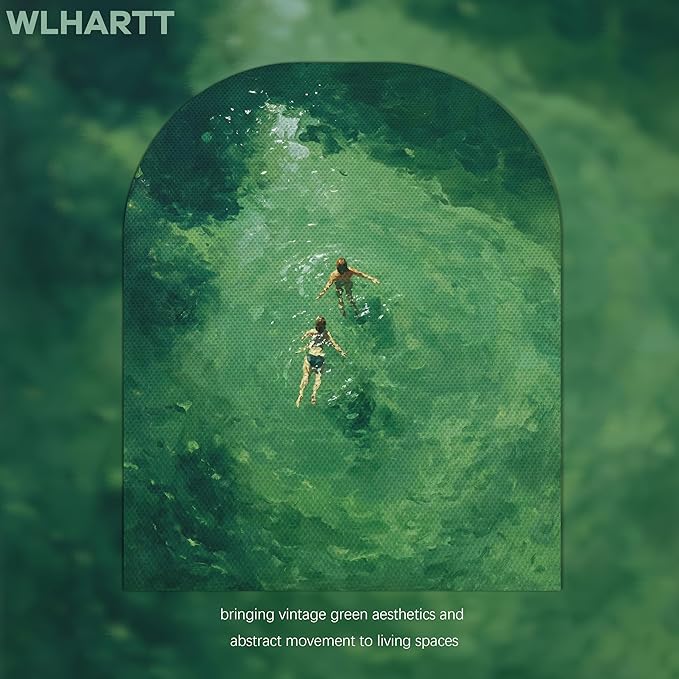 Framed Green Abstract Wall Art, Vintage Summer Swimming Canvas Wall Decor Painting, Minimalist Dark Green Water Landscape Poster Print Picture for Bathroom Bedroom Living Room 12x16 Inch