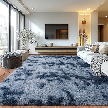 Upgrade Non-Slip Plush Rugs for Living Room, Soft Shaggy Carpets for Living Room, Fuzzy Rugs for Kids' Room, Perfect Decor for Modern Home New Blue Grey 5x7Feet