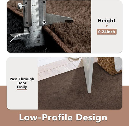FinRèc 4x6 Washable Area Rugs for Bedroom Living Room, Low Pile Thin Rug Solid Color, Non-Slip Carpet Indoor for Home Decor (Pure Brown)
