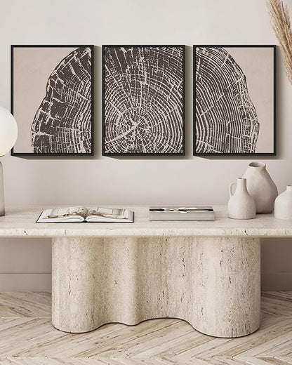 PHOPAGO Farmhouse Vintage Framed Wall Art Set Gray Wood Tree Ring Spirals Nature Abstract Drawings Rustic Modern Art Decor for Living Room Bedroom - 11x14in Black Framed