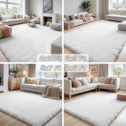 4x6 Area Rugs for Living Room Rug: Soft Fluffy Shag White Rugs for Bedroom, Non-Slip Large Fuzzy Plush Rug Indoor Floor Carpet for Nursery Kids Boys Girls Room, Dorms, Playroom, Modern Home Decor