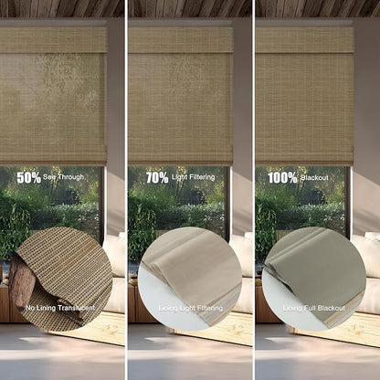 Motorized Bamboo Roman Shades, Motorized Blinds with Remote Compatible with Homekit, Alexa GoogleHome, Smart Wood Woven Shades for Indoor Windows, Customize, Earthline