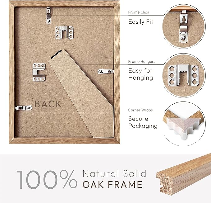 4x6 Picture Frame, Solid Oak Wood 4x6 Picture Frames with Mat to 3x5(Openning Size is 2.75x4.75), Natural Oak 6x4 Frame, Set of 2