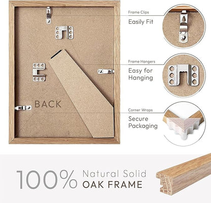 4x6 Picture Frame, Solid Oak Wood 4x6 Picture Frames with Mat to 3x5(Openning Size is 2.75x4.75), Natural Oak 6x4 Frame, Set of 2