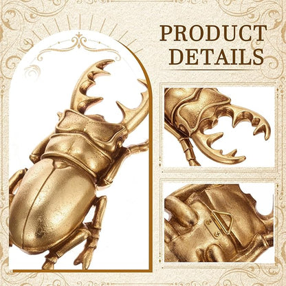 Kathfly 2 Pcs Vintage Beetle and Bee Wall Sculpture Decor Antique 3D Beetle and Bee Gold Resin Wall Decorations Golden Brass Floating Ornament for Living Room Garden Outdoor