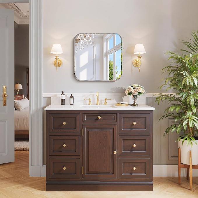 CILIBER Beveled Mirror, 18x18 Square Bathroom Mirror Rounded Corner, 3mm Tempered Glass, 18 inch Frameless Vanity Mirror with Beveled Edge for Bathroom, Bedroom, Living Room and Entryway