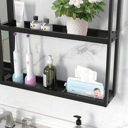 Black Metal Framed Bathroom Mirror with Shelf, 40" X 24.4" Rectangular Wall Mounted Bathroom Vanity Mirror, Modern Bathroom Mirror with Storage for Over Sink, Entryway