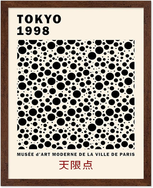 Poster Master Vintage Poster - Retro Pop Art Print - Gift for Artist, Friend - Black Dots, Tokyo, Ville de Paris, Modern, Abstract - Wall Decor for Home, Office, 16x20 Brown Framed