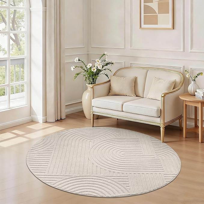 Pauwer 4ft Washable Area Rugs for Living Room Modern Beige Solid Color Soft Fluffy Rugs for Bedroom Non Slip Boho Accent Indoor Mat Floor Carpet Cover for Kids Dining Room Kitchen Office