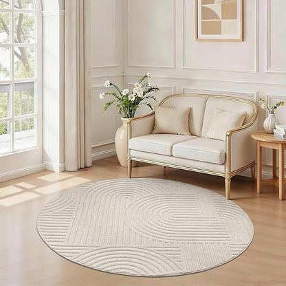 Pauwer 4ft Washable Area Rugs for Living Room Modern Beige Solid Color Soft Fluffy Rugs for Bedroom Non Slip Boho Accent Indoor Mat Floor Carpet Cover for Kids Dining Room Kitchen Office
