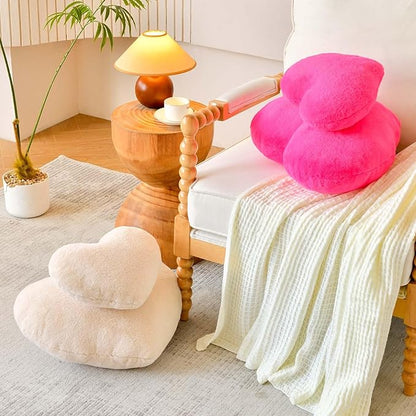 XVTRU Beige Heart Pillows, Cute Heart Decorative Pillow, Heart Shaped Throw Pillows for Bed, Faux Rabbit Fur Plush Hoom Decor Pillow Cushion for Chair Sofa Living Room (Large-19.6"x15.7")