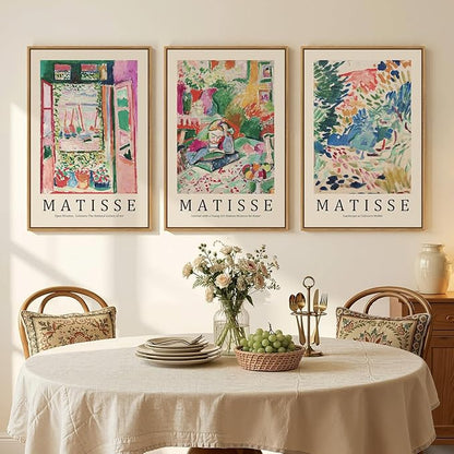 Framed Abstract Matisse Wall Art for Living room, Large 3 Pieces Colorful Landscape Canvas Artwork for Walls, Vintage Matisse Paintings Prints Pictures for Hallway Home Office, Total Size 30x60