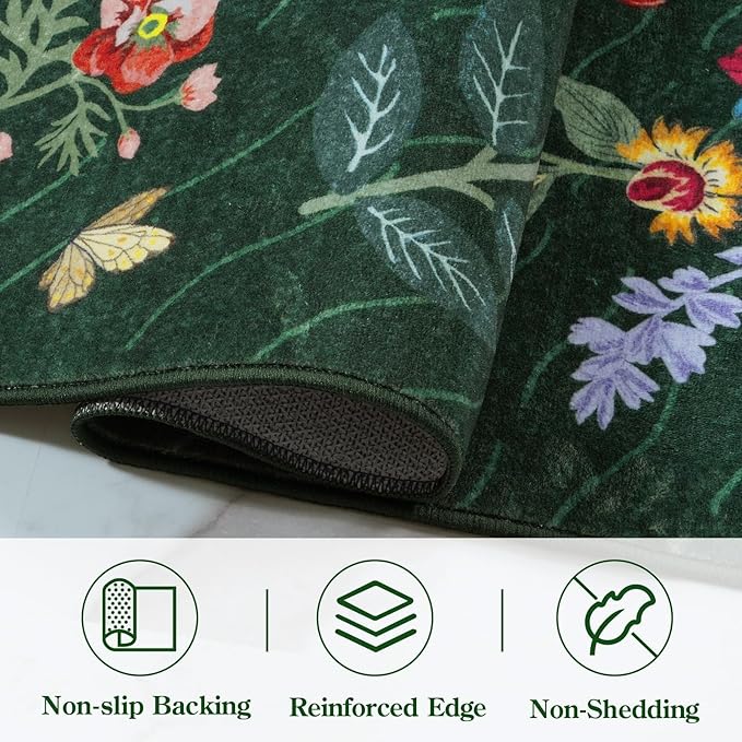 LIVEBOX Sunflower Botanical Washable 8x10 Area Rugs, Green Rug for Living Room, Non Slip Rugs for Bedroom, Boho Floral Indoor Throw Dining Room Carpet for Under Table Home Office Nursery Playroom