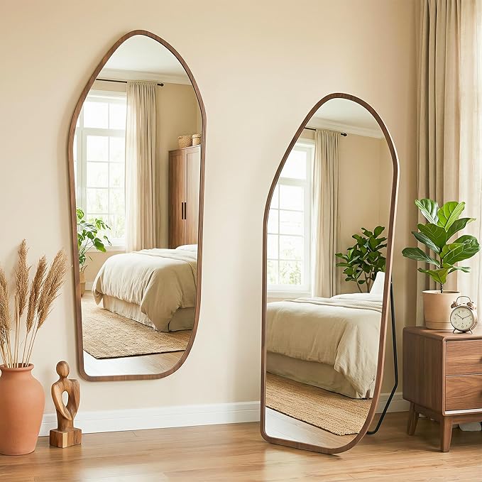 Suidia Full Length Mirror, Oversized Floor Mirror with Solid Wood Frame, Large Standing Mirror for Bedroom Living Room, Wood Art Style, Dark Walnut, 68" L x 26" W