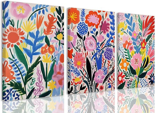 TBKHUDBI Henri Matisse Wall Art Colorful Floral Painting Canvas Prints Set of 3 Flower Market Poster Pictures Watercolor Wall Decor for Nursery Living Room Bedroom Bathroom 16"x24" Framed